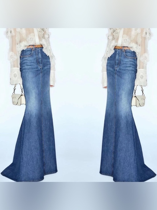 Fishtail Denim Maxi Skirt - Picture 1 of 9